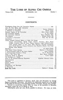 The Lyre of Alpha Chi Omega, Vol. 19, No. 1, November 1915